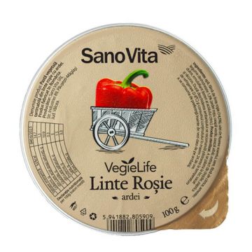 Pasta vegetala tartinabila din linte rosie cu ardei si ceapa VegieLife, 100 gr, Sanovita