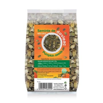 Seminte de dovleac Miez Crud, 250 gr, Herbal Sana