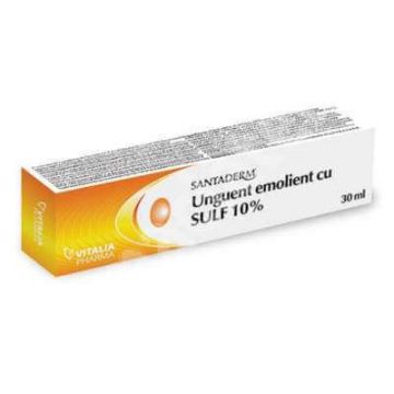 Unguent emolient cu Sulf 10%, 30 ml, Santaderm Unguent emolient cu Sulf 10%, 30 ml, Santaderm
