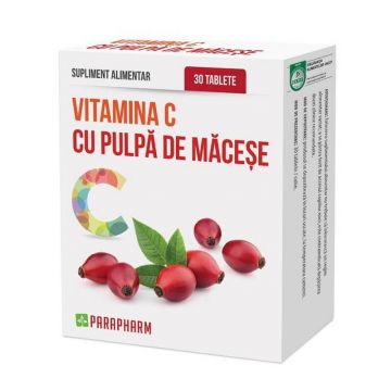 Vitamina C cu pulpa de macese, 30 tablete, Parapharm Vitamina C cu pulpa de macese, 30 tablete, Parapharm