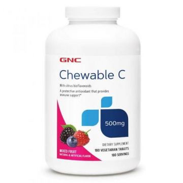 Vitamina C masticabila 500 mg, 180 tablete aroma mix de fructe, GNC
