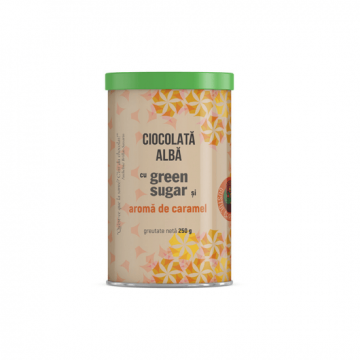 Ciocolata alba cu green sugar si aroma de caramel, 250 g, Remedia