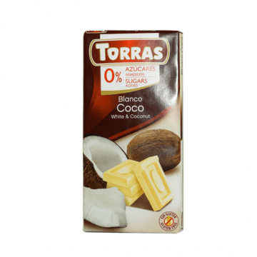 Ciocolata alba cu nuca de cocos si indulcitor, 75 g, Torras