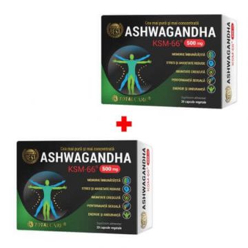 Pachet Ashwagandha KSM-66, 30 capsule vegetale + 50% reducere la al II lea produs, Cosmopharm
