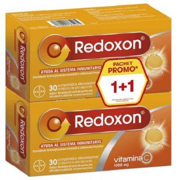 Pachet Redoxon Vitamina C 1000 mg cu aroma de portocale, 1+1, 30+30 comprimate efervescente, Bayer