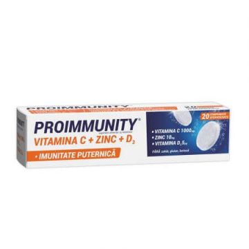 Proimmunity Vitamina C + Zinc + D3, 20 comprimate efervescente, Fiterman