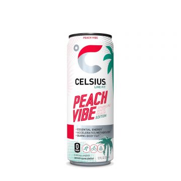 Celsius Energy Drink Peach Vibe, Bautura Energizanta Carbogazoasa Cu Aroma De Piersica Alba, 355 Ml