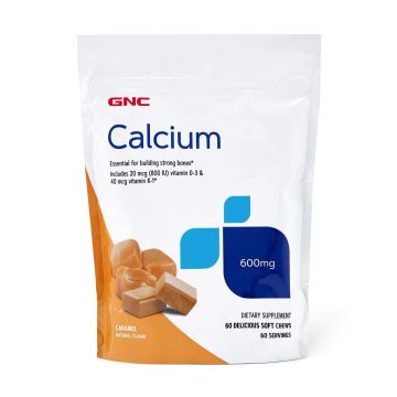 Gnc Calcium Soft Chews 600 Mg, Calciu Caramele, Cu Aroma Naturala De Caramel, 60 buc