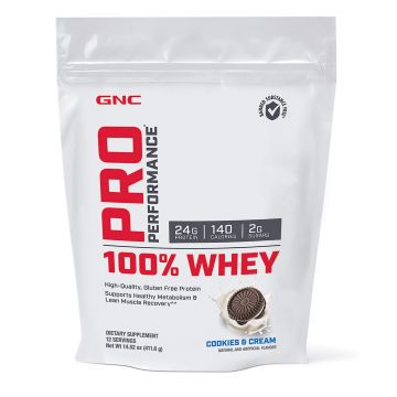 Gnc Pro Performance 100% Whey, Proteina Din Zer, Cu Aroma De Biscuiti Si Crema, 411.6g