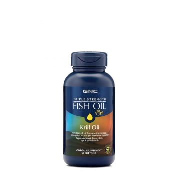 Gnc Triple Strength Fish Oil Plus Krill Oil, Ulei De Peste Plus Ulei De Krill, 60 Cps