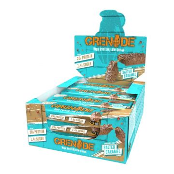 Grenade High Protein, Low Sugar Bar Salted Caramel, Baton Proteic Cu Aroma De Fulgi De Ciocolata Si Caramel Sarat, 60 G
