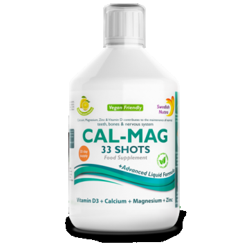 CAL-MAG – Calciu + Magneziu + Zinc + Vitamina D3 + Vitamina C – Produs Vegan, 500 ml | Swedish Nutra