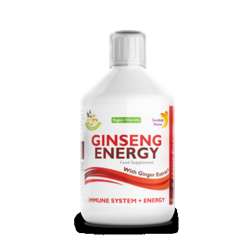 Ginseng Energy 2000 Mg cu Ginseng Siberian + Panax Ginseng + Ghimbir + Vitamine – Energie și Vitalitate – Produs Vegan, 500 ml | Swedish Nutra