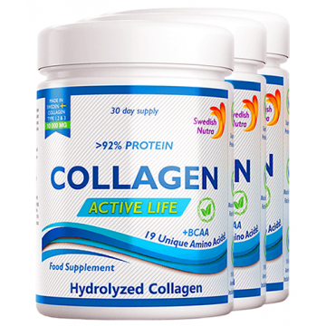 Pachet 3 x Colagen Hidrolizat Pulbere Tip 1, 2 și 3 Active Life cu 10.000 Mg, 300g | Swedish Nutra