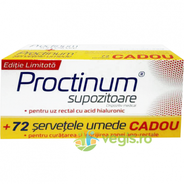 Pachet Proctinum Supozitoare cu Acid Hialuronic 10buc + Servetele Hipoalergenice pentru Igiena Ano-Rectala 72buc Cadou