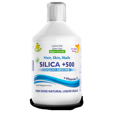 Siliciu Lichid 500 Mg + Vitamina C pentru Păr, Piele, Unghii, Articulații – Produs Vegan, 500 ml| Swedish Nutra
