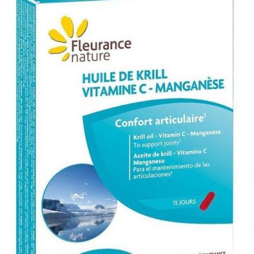 Ulei de Krill - Vitamina C - Mangan - Supliment alimentar, 15 gelule | Fleurance Nature