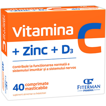 Vitamina C+Zn+D3, 40 comprimate masticabile Vitamina C+Zn+D3, 40 comprimate masticabile