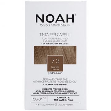 Vopsea de par naturala fara amoniac, Blond auriu, 7.3,Noah, 140 ml