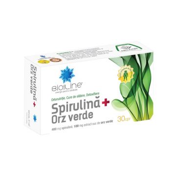 Spirulina + Orz verde, 30 comprimate, Helcor
