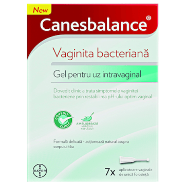 Canesbalance, gel pentru uz intravaginal pentru tratarea simptomelor vaginitei bacteriene , 7 aplicatoare preumplute cu gel , Bayer