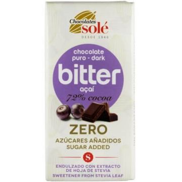 Ciococlata cu 72% cacao si acai indulcita cu stevie, 100 gr, Chocolates Sole