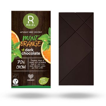 Ciocolata neagra cu menta si portocale, 70 gr, Reizl