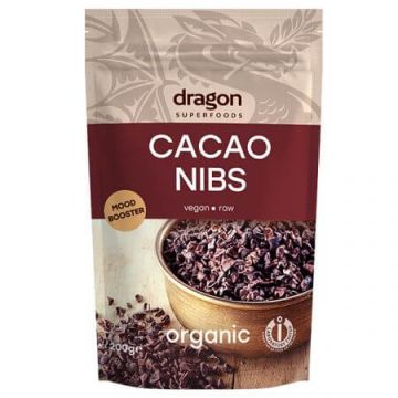 Miez din boabe de cacao bio Criollo, 200 g, Dragon Superfoods