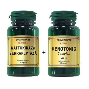 Pachet Nattokinaza Serrapeptaza, 30 capsule + Premium Venotonic Complex, 30 tablete, Cosmopharm
