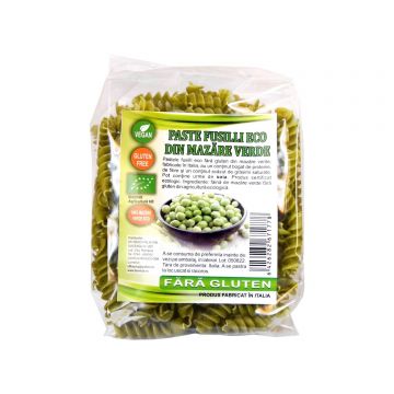 Paste fusilli din mazare verde fara gluten, 250 g, Sarchio