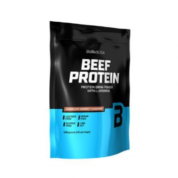 Pudra proteica Beef Protein, Ciocolata-Cocos, 500 g, Biotech USA