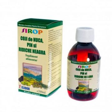 Sirop coji de nuca, muguri de pin, ridiche neagra, fara zahar, 200ml, Elidor