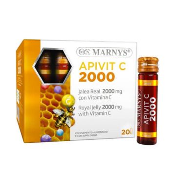APIVIT C 2000 – Lăptișor de Matcă + Vitamina C – Energie, Imunitate, Reducerea Oboselii – 20 Fiole