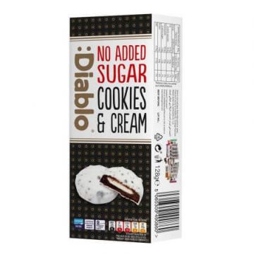 Fursecuri fara zahar cu invelis din ciocolata alba si umplutura de frisca, 128 g, Diablo