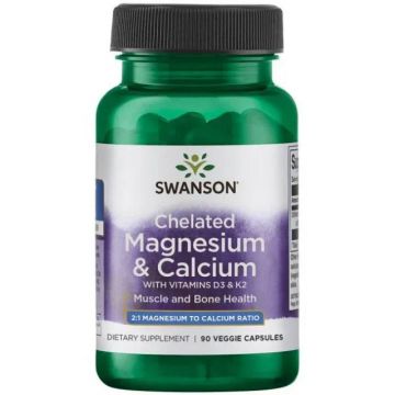 Magneziu si Calciu Chelat 2:1 cu Vitamina D3 si K2, 90 capsule, Swanson