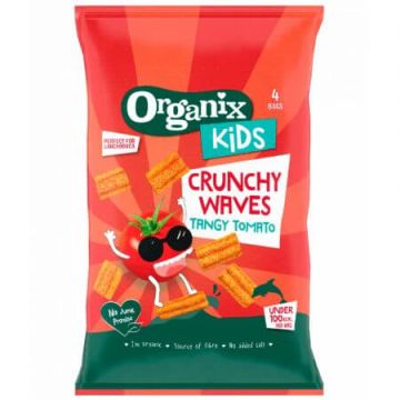 Snack Bio crocant cu naut, porumb si rosii Crunchy Waves, 3 ani+, 4 x 14 g, Organix Kids