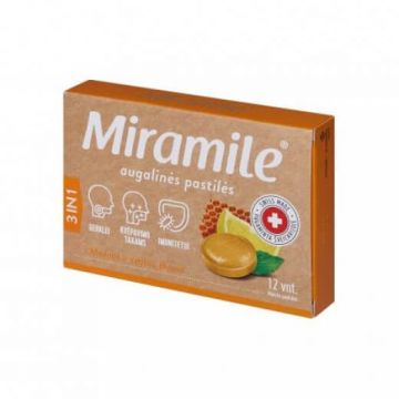 Tablete pentru gat cu lamaie si miere Miramile, 12 tablete, Pharma 1 Science