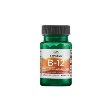 Vitamin B12 Methylcobalamin, 5000 mcg, 60 tablete sublinguale, Swanson Vitamin B12 Methylcobalamin, 5000 mcg, 60 tablete sublinguale, Swanson