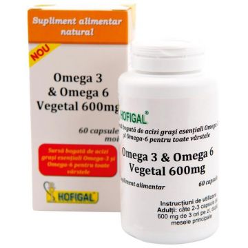 Omega 3 si Omega 6 Vegetal 600 mg Hofigal 60 capsule (Concentratie: 600 mg)