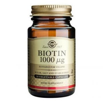 Biotin 1000 mcg Solgar 50 capsule (TIP PRODUS: Suplimente alimentare, Concentratie: 1000 mcg)