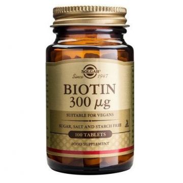 Biotină 300 mcg, 100 tablete, Solgar (TIP PRODUS: Suplimente alimentare, Concentratie: 300 mcg)