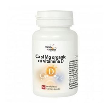 Calciu si Magneziu organic cu vitamina D 60 comprimate (TIP PRODUS: Suplimente alimentare, Concentratie: 850 mg)