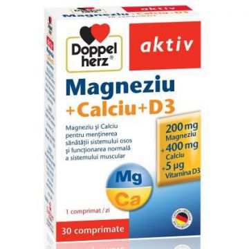 Magneziu plus Calciu si D3 DoppelHerz 30 tablete (TIP PRODUS: Suplimente alimentare, Concentratie: 600 mg)