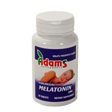 Melatonina Sublinguala 3 mg Adams Vision (Concentratie: 3 mg, Ambalaj: 2+1 gratis 150 tablete)