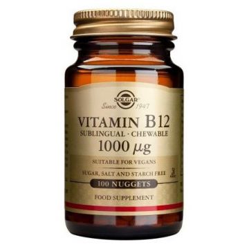 Vitamina B12 1000 mcg (Cobalamina) Solgar 100 tablete (TIP PRODUS: Suplimente alimentare, Concentratie: 1000 mcg)