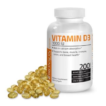 Vitamina D3 1000 UI, 200 capsule, Bronson Laboratories (Gramaj: 100 tablete)