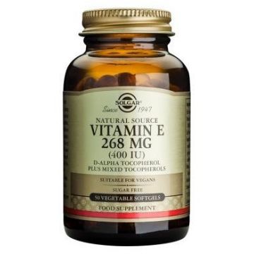 Vitamina E din surse naturale 268 mg (400 UI) Solgar 50 capsule (TIP PRODUS: Suplimente alimentare, Concentratie: 268 mg (400 UI))