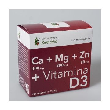 Calciu+Magneziu+Zinc +Vitamina D3 120 comprimate Remedia