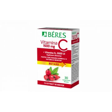 Vitamina C 1500 mg + Vitamina D3 3000 UI, 30 cpr RETARD, Beres Pharmaceuticals