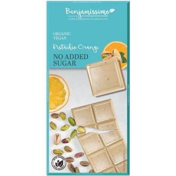 Ciocolata Bio alba cu fistic si portocale, 70 g, Benjamissimo Ciocolata Bio alba cu fistic si portocale, 70 g, Benjamissimo